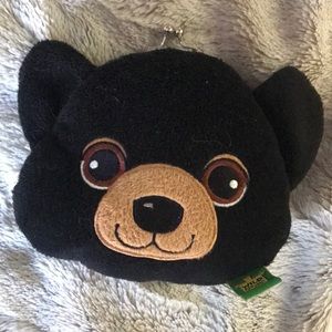 Black bear coin purse wild republic fleece embroidered details 5.5”x5” CUTE 🐻